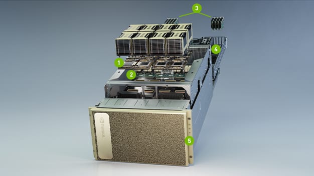 Cấu trúc bên trong máy chủ NVIDIA DGX A100 với các linh kiện xử lý AI hiệu suất cao