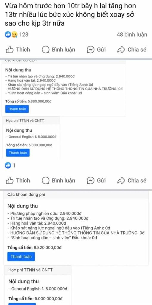 Nhiều sinh viên Đại Học Giao Thông Vận Tải HCM (UTH) phản ánh rằng học phí bất ngờ tăng mà không có thông báo kịp thời, trong khi thời hạn hoàn tất thanh toán lại quá ngắn, gây khó khăn cho việc chuẩn bị tài chính.