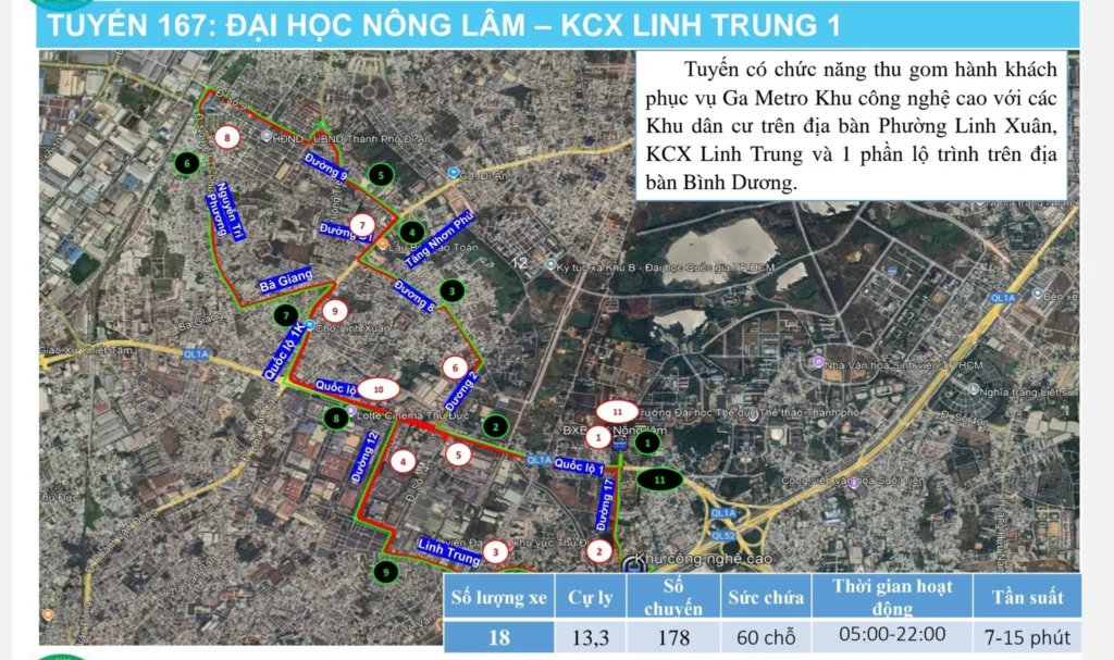 Tuyến xe buýt điện 167: Đại học Nông Lâm - Khu chế xuất Linh Trung